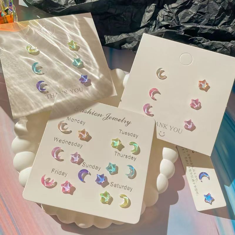 Dopamine dream colorful stars and moon fresh small earrings fairy girl earrings small and clear super flash ear piercing