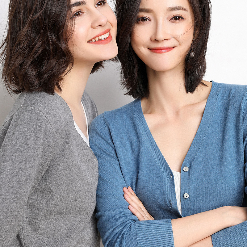 Wholesale new spring and autumn thin sweater women's cardigan long sleeve V-neck short sweater small shawl coat