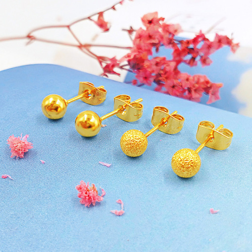 Small round ball glossy frosted earrings, women's fashionable brass gold-plated imitation gold bean fashionable round earrings wholesale