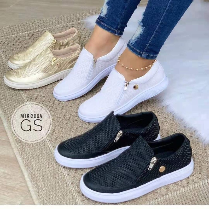 Foreign trade large size women's shoes autumn women's casual fashion single shoes AliExpress zipper sneakers flat shoes 36--43