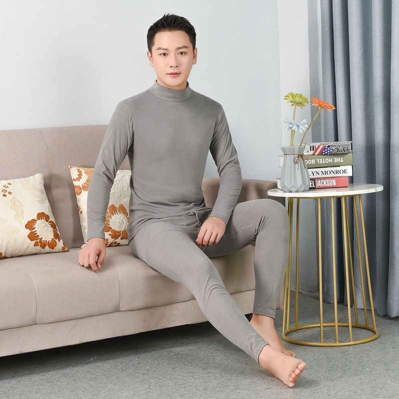 Autumn and winter double-sided velvet thermal underwear men's suit with thermal insulation 37 degrees half-high collar mid-collar autumn coat and autumn trousers