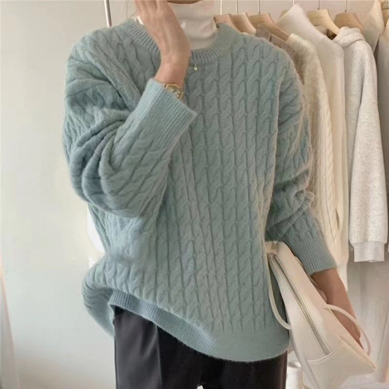 New style lazy style sweet temperament small twist pullover sweater women's autumn and winter casual design retro sweater