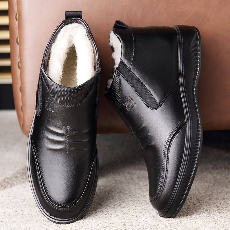 Old man cotton shoes men's winter genuine leather casual high-top men's cotton shoes middle-aged and elderly wool warm plus velvet dad shoes