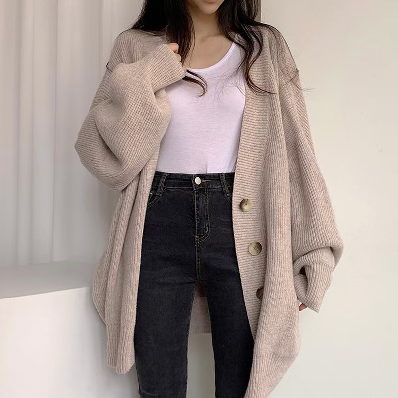 Lazy style sweater jacket for women 2022 autumn and winter new loose large size knitted cardigan Korean style lantern outer wear