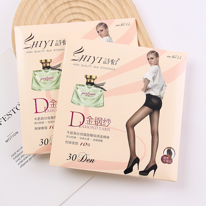 Shiyi 6743 spring and summer 30D beef tendon silk tummy control and crotch enlarged pantyhose anti-snag and durable stockings