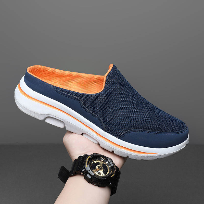 Cross-border new large size casual shoes women's shoes half-support single shoes women's flat one-legged mesh breathable sandals without heel