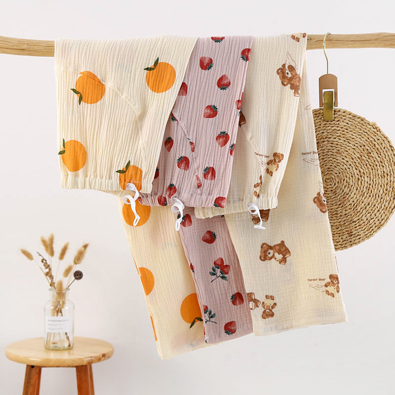 New maternity pajamas pure cotton gauze spring, summer and autumn thin prenatal loose large size pajamas home clothes