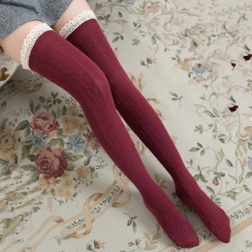 Autumn small twist vertical striped high socks slimming over-the-knee socks college style Japanese style pile socks for women