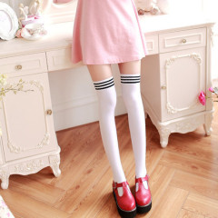 Three stripes women's mid-length striped thin white stockings Japanese JK high-cut over-the-knee socks long-leg knee-high socks wholesale