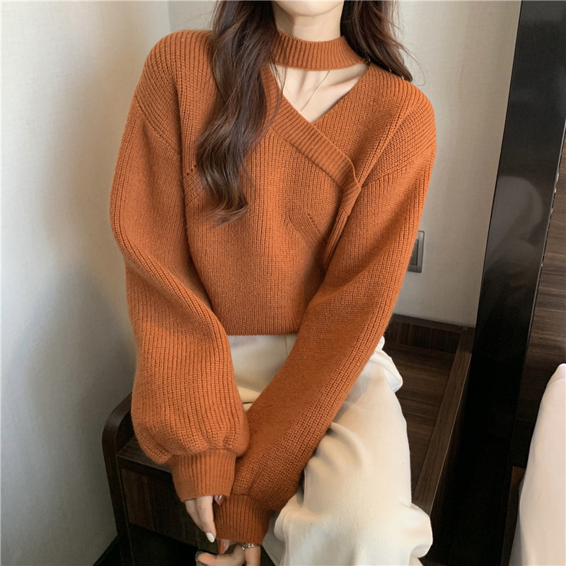 Knitted pullover street tops for women in spring and autumn, belly-covering and slimming design, niche sweet and spicy style short sweater jacket