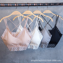 1910 ribbed ice silk breast-wrapped thick cup-lace beautiful back strap bandeau bra