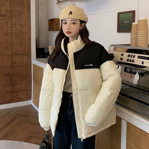 Spliced ​​cotton coat  winter design niche short style Korean ins student cotton coat jacket for women