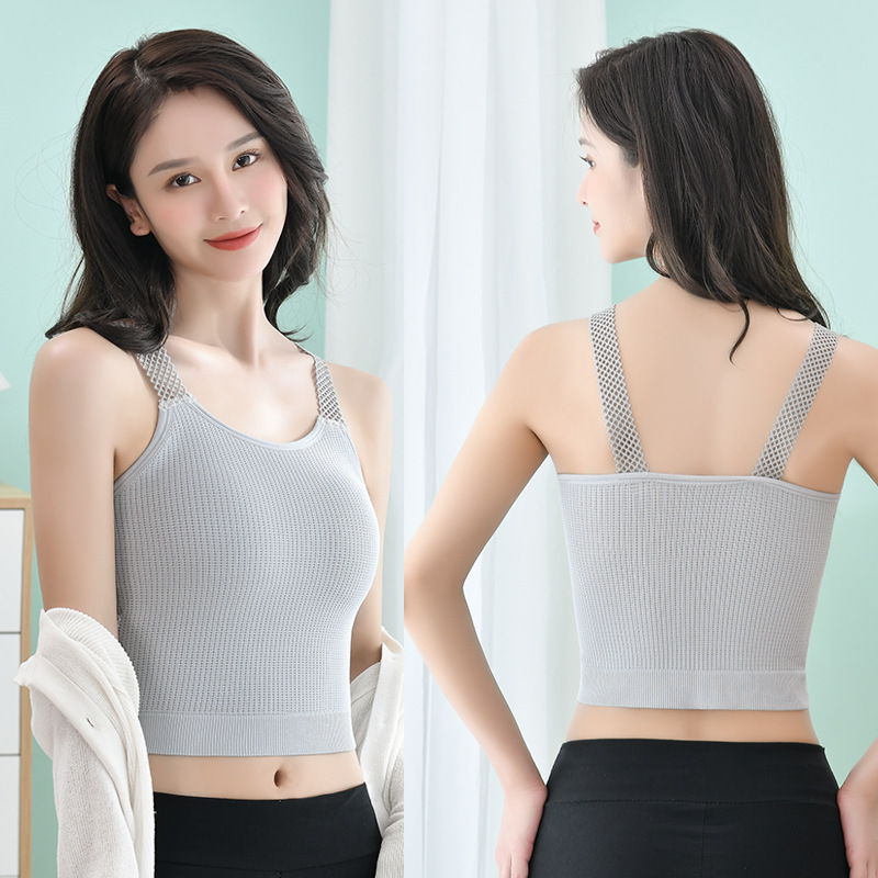 New product sling beauty back Internet celebrity navel-baring vest for women with latex feel breast pads tube top outer wear bottoming underwear manufacturer