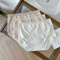 N8287 Quality simple 80S ultra-fine Tencel women's underwear lace edge mid-high waist soft hip-covering briefs