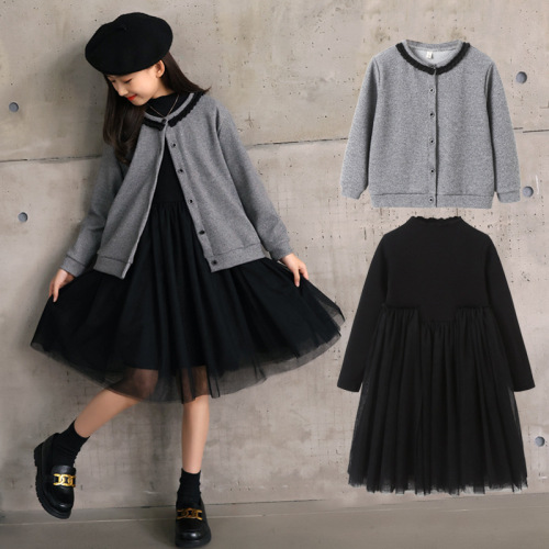 Girls dress suit  spring and autumn new style medium and large children's clothing wholesale spring clothes cardigan jacket two pieces