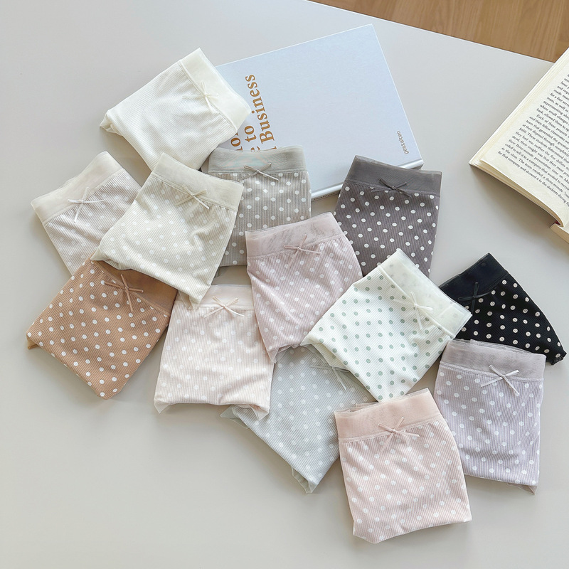 8313 retro lady polka dot series special color rose roasted milk mesh gauze edge mid-high waist panties for girls to cover the buttocks