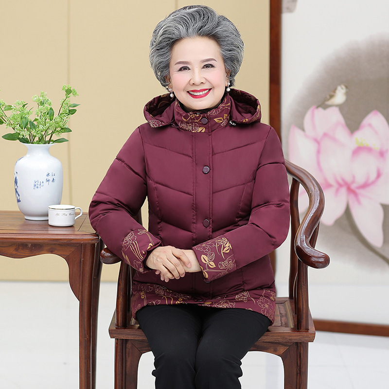 Middle-aged and elderly women's winter clothing, cotton-padded jackets, elderly clothes, mom's thickened warm down cotton-padded jackets, grandma's clothes