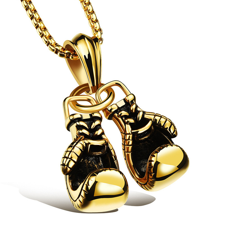 2023 European and American Double Boxing Gloves Alloy Pendant Necklace Personalized Men's Boxing Gloves Fitness Sports Accessories