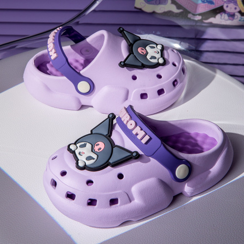 Qidan Shoe Factory Cartoon Croc Shoes Girls' Cute Soft Sole Kuromi Children's Sanrio Baby Two-Wear Slippers