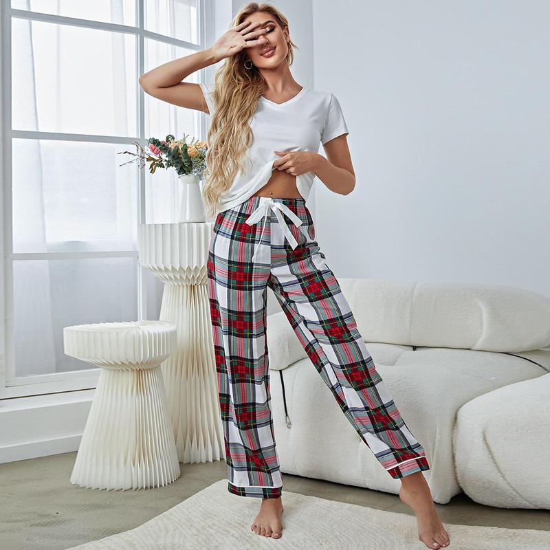 Cross-border European and American pajamas for women, spring and summer thin short-sleeved trousers, home wear two-piece set, can be worn outside, foreign trade independent station