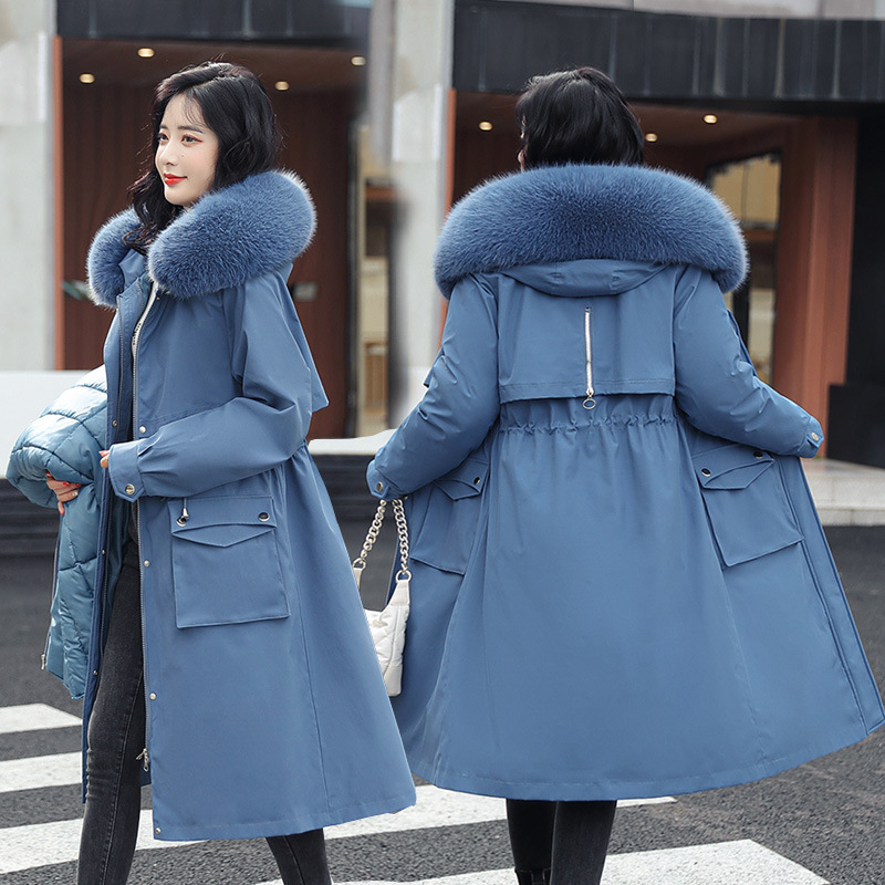 2023 winter new thickened down cotton Korean style removable inner liner padded jacket women's mid-length cotton coat