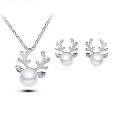 C128 New European and American AliExpress Diamond Pearl Antler Necklace Jewelry Christmas Earring Set Necklace