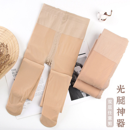 Far East bare leg artifact plus velvet autumn and winter supernatural double-layer flesh-colored leggings to keep warm and fake translucent stockings that can be cut at will