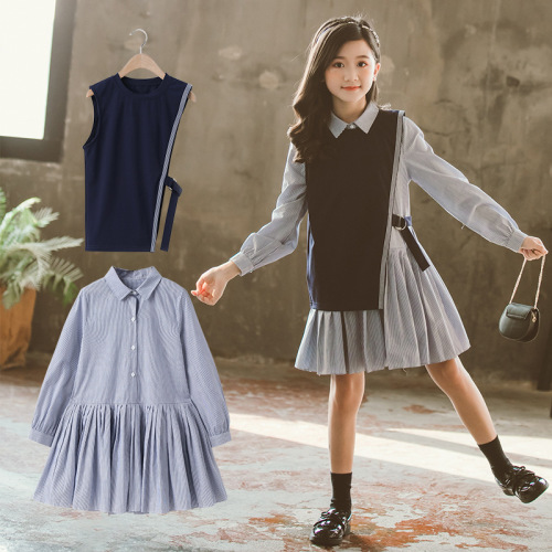 Girls Korean style suit 2023 new autumn long-sleeved fashionable temperament suit skirt for older children two-piece set JK college style