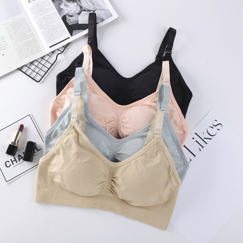 Nursing bra, large size push-up, breathable, one-piece, removable breast pads, shoulder straps, wire-free sports bra