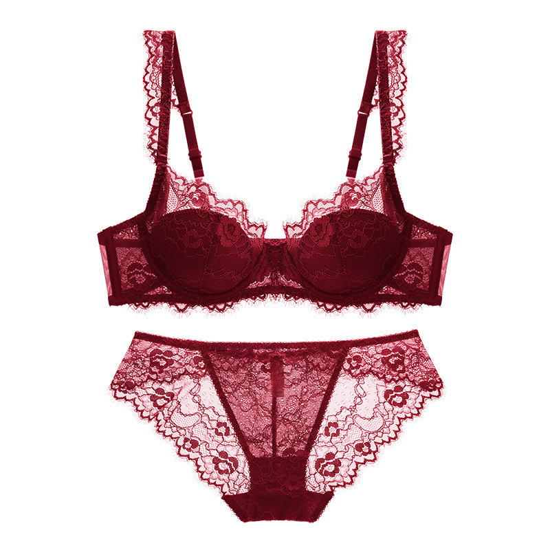 Cross-border sexy lace bra thin push-up red underwear set animal year French pure desire bra panties for women