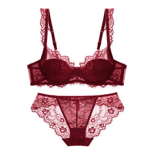 Cross-border sexy lace bra thin push-up red underwear set animal year French pure desire bra panties for women