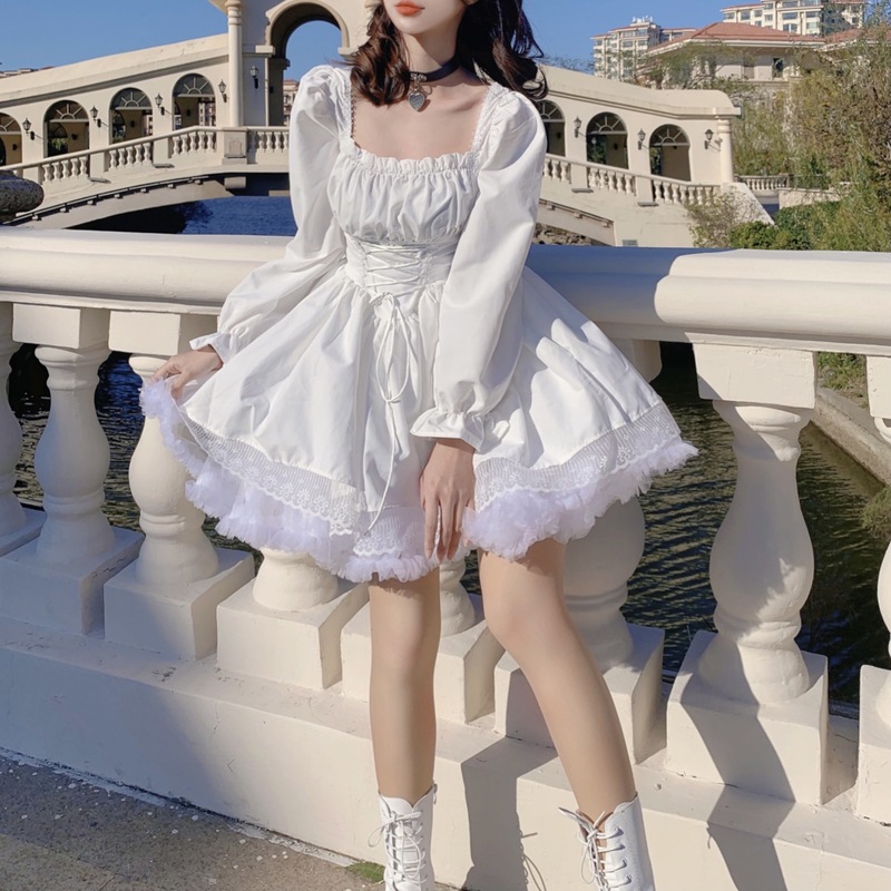 CC210712023 Amazon new summer style sweet style puff sleeve princess dress showing breasts lace dress for women