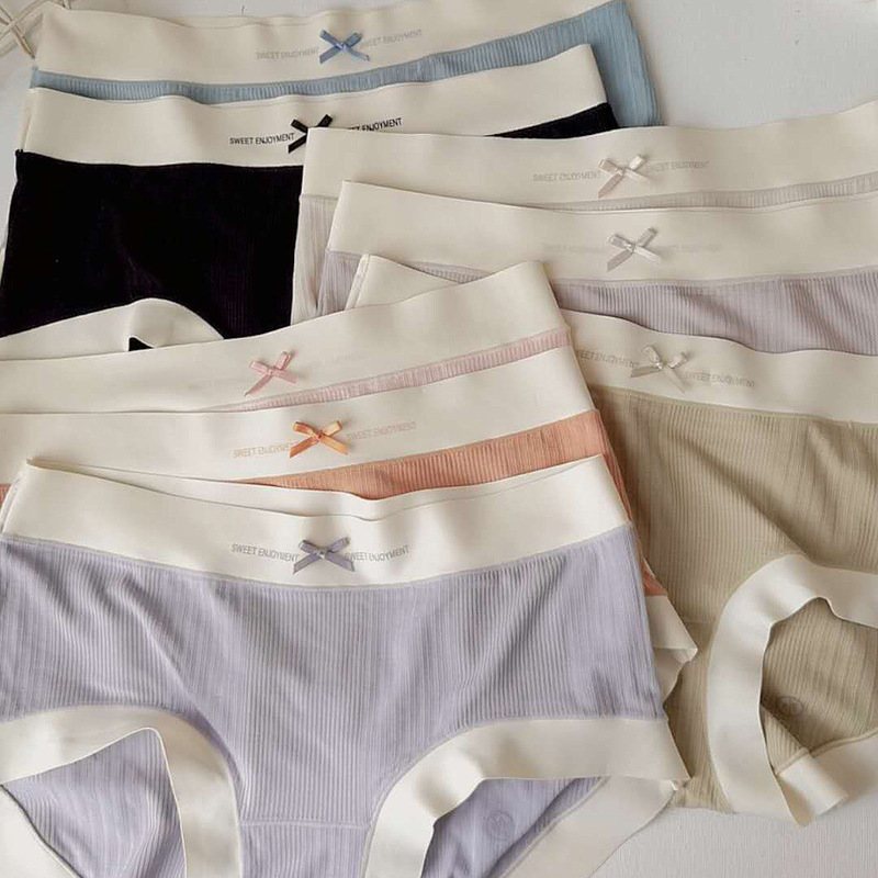 N775 autumn new product soft girl nude-feeling threaded cotton women's underwear mid-waist briefs non-sense mugwort antibacterial and traceless