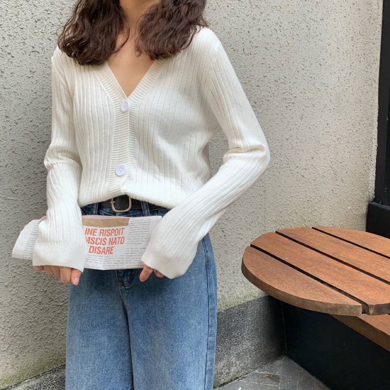 Two wool thickened autumn and winter outer wear short loose V-neck sweater women's coat knitted cardigan top