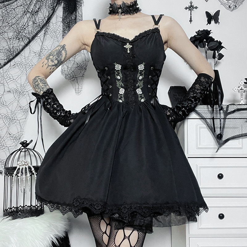 JY22542 European and American design temperament skirt sexy slimming dark night rose A-hem suspender dress