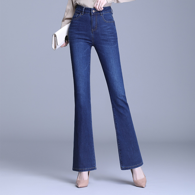 Autumn new Korean style high-waisted bootcut jeans for women, slim fit, stretchy large size, elegant bell-bottom pants