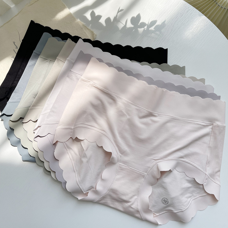 N795 Wavy Edge Seamless Women's Underwear Soft and Smooth Autumn and Winter Mid-waist Briefs with Nude Edge