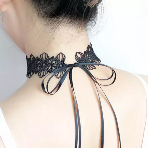 Shuoyao sexy lingerie accessories collar bow buckleless neck strap Harajuku neck jewelry lace flower clavicle chain