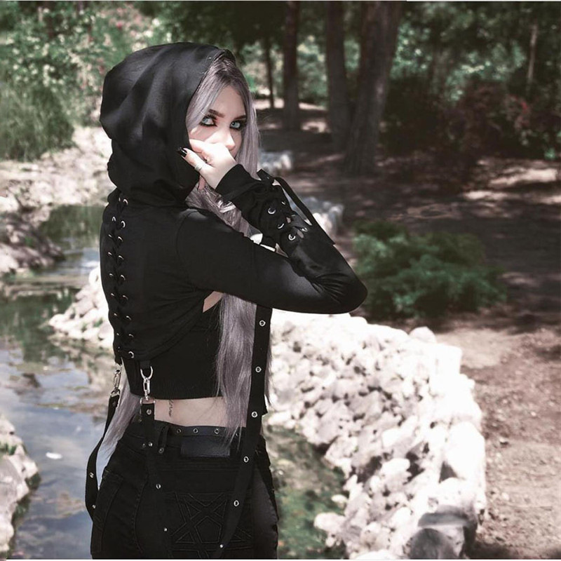 LH22447 hooded sweatshirt for women in autumn and winter, dark gothic style Halloween sexy trendy long-sleeved sweatshirt