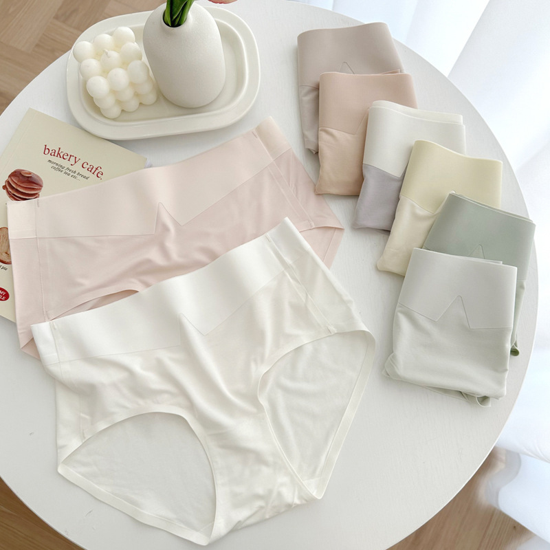 N8345 Light belly-controlling ice-feel cotton, light oxygen bare skin women's pants, soft mid-waist, traceless underwear, no restraints, small square collar