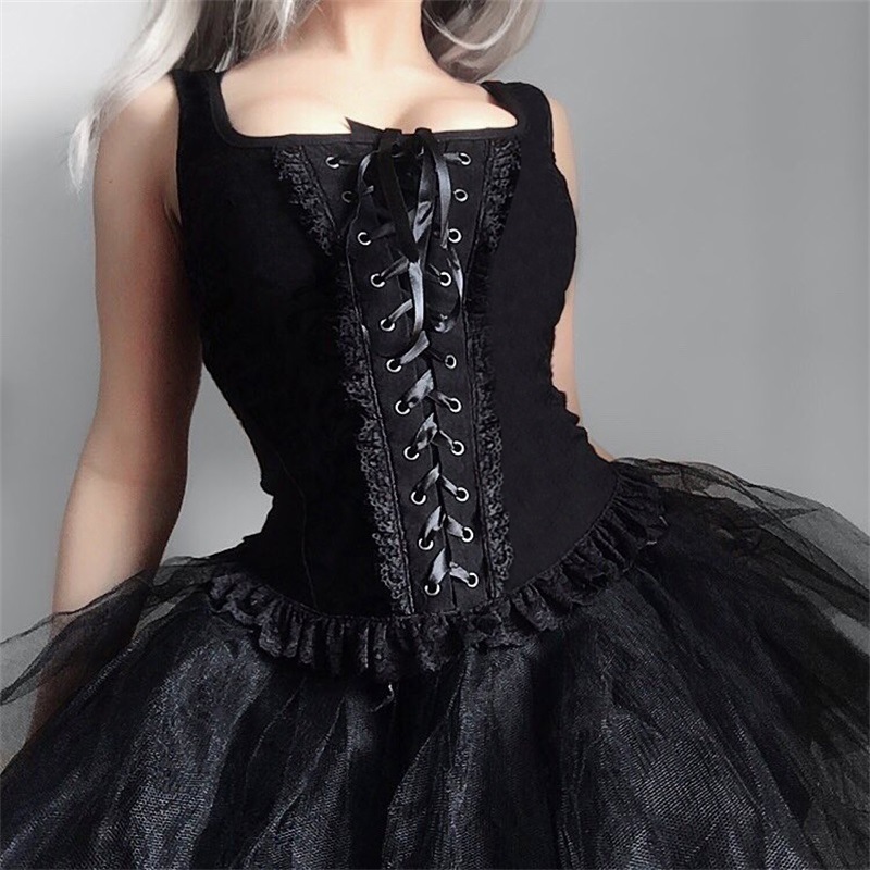 92006 Dark 2023 new summer square neck strappy vest knitted lace fashion suspender slim top for women