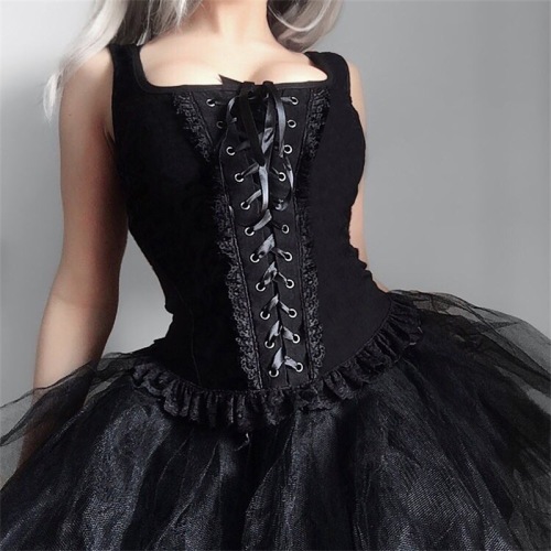 92006 Dark  new summer square neck strappy vest knitted lace fashion suspender slim top for women