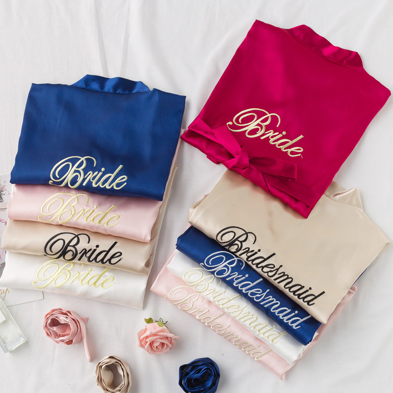Dressing robes for bridesmaids, ice silk bathrobes for women, makeup ladies, spring and summer bridal robes, simulated silk pajamas sets, wholesale