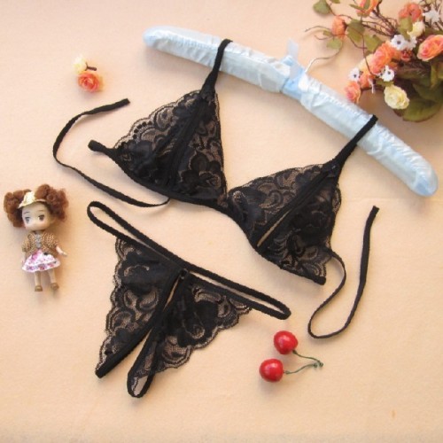 Open crotch and exposed breasts, transparent lace, extremely sexy three-point Jurchen adult erotic lingerie set, temptation costume