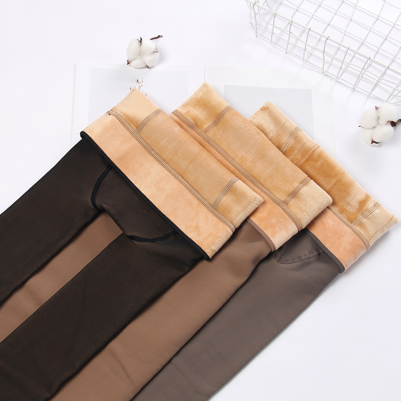 Stewardess gray autumn and winter leggings plus velvet and thickening one-piece foot-stepping pants gray translucent women's pantyhose coffee
