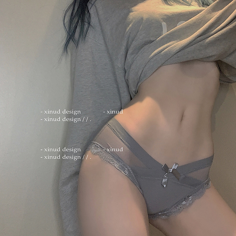 Shuoyao sexy lingerie, feminine bow panties, mesh transparent temptation, Japanese style thong briefs