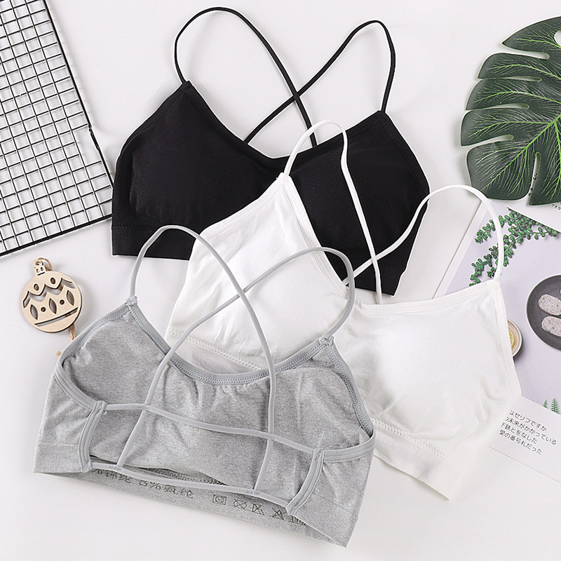 Seamless cross-over back-wrapping one-piece anti-exposure tube top sports bra for women