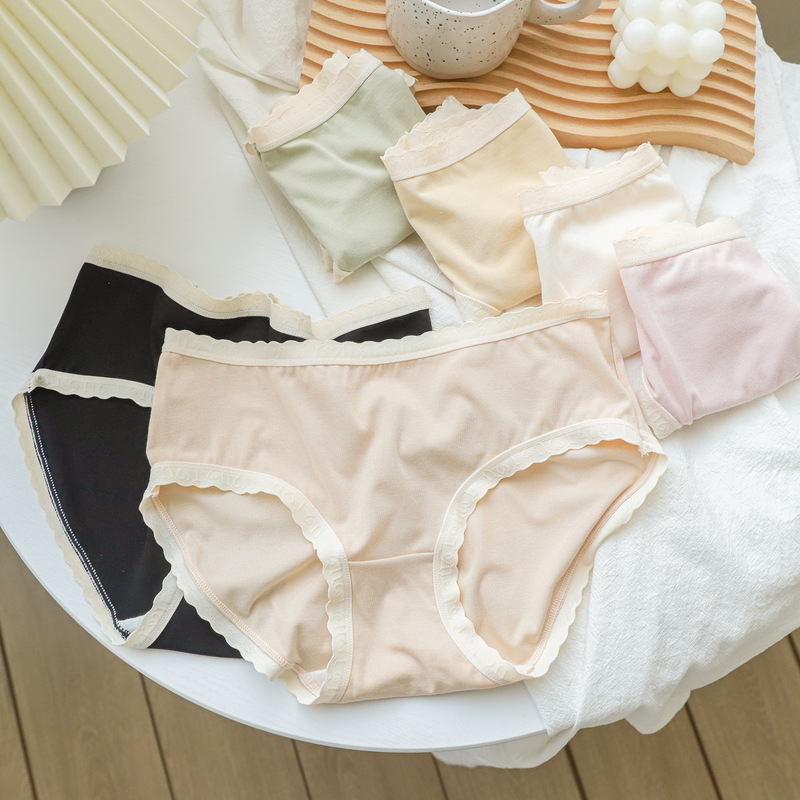 N8059 new style soft women's underwear gentle color pure cotton crotch Japanese style simple lace edge girl mid-waist