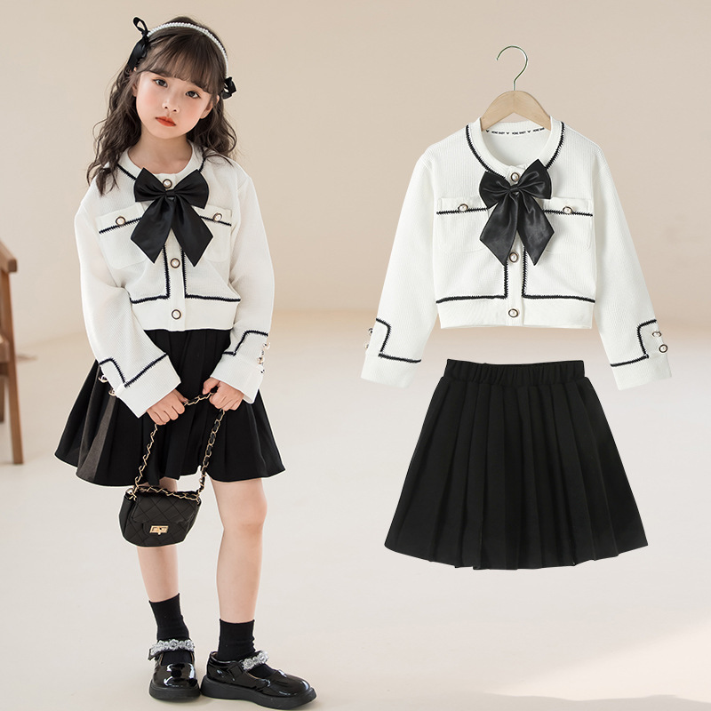 Girls' Xiaoxiangfeng Waffle Skirt Two-piece Set 2023 Spring and Autumn New Big Children's Korean Fashion Set
