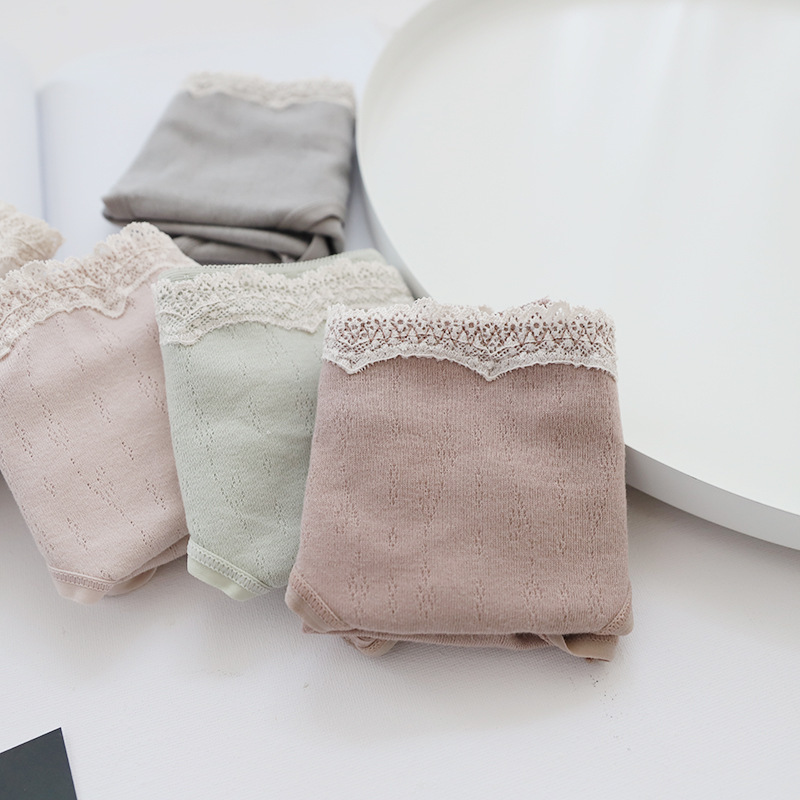 4051 Hollow Baby Cotton Underwear Japanese Briefs Extra Soft Women's Mid-waist Lace Waist Sweet